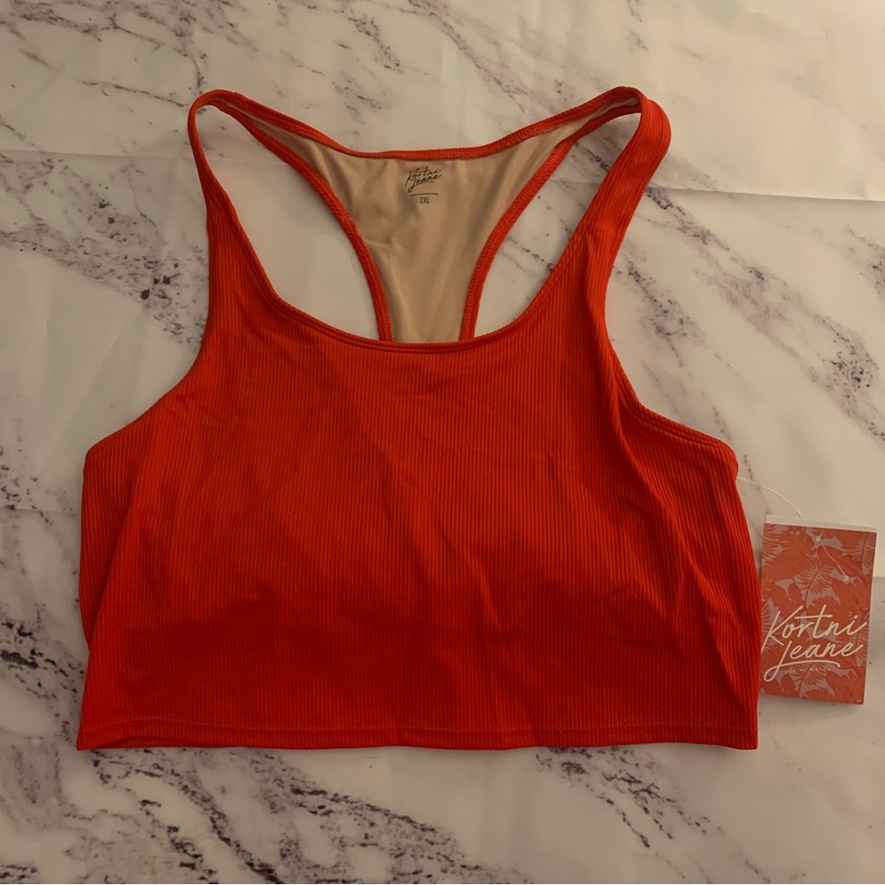 Kortni Jeane Orange Ribbed Swim Top